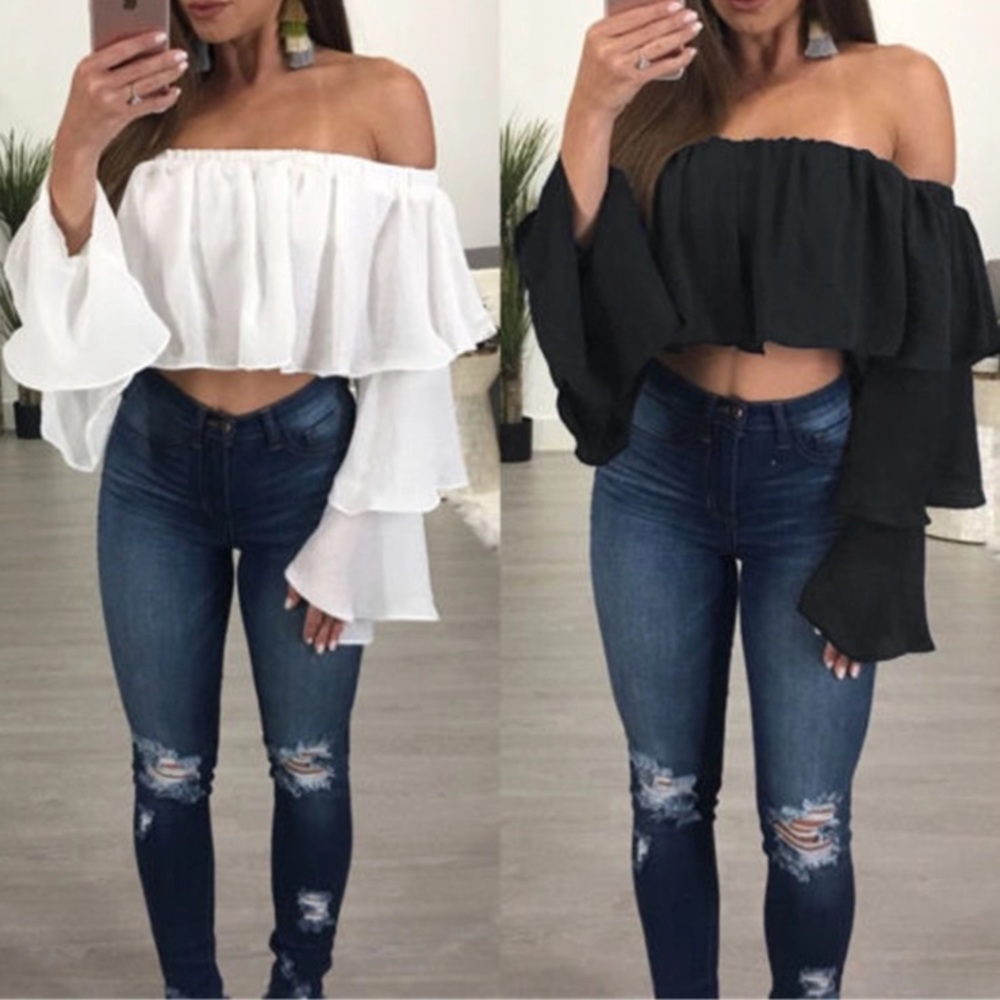 🆕Black Crop Top Blouse - Picture 1 of 5
